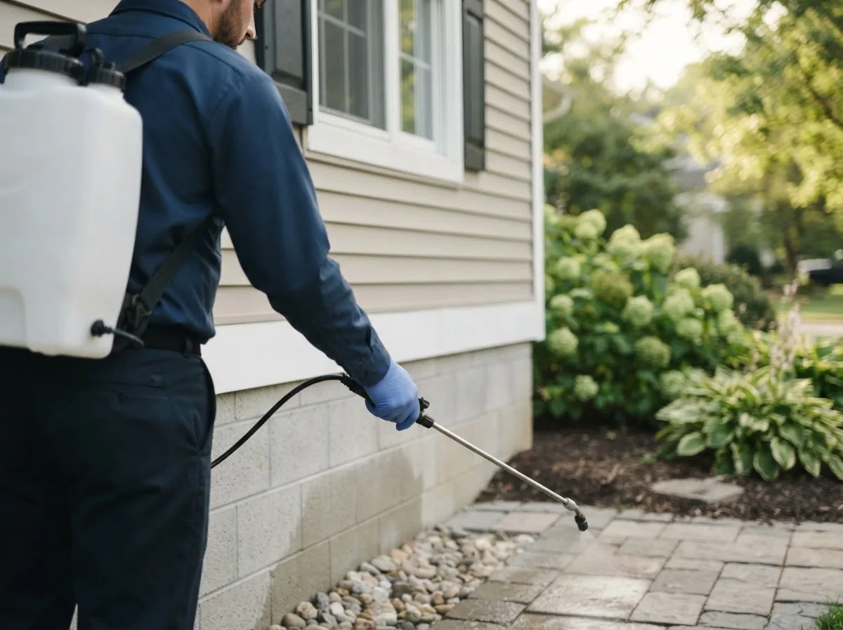 Pest control technician inspecting a home in Warren, ME